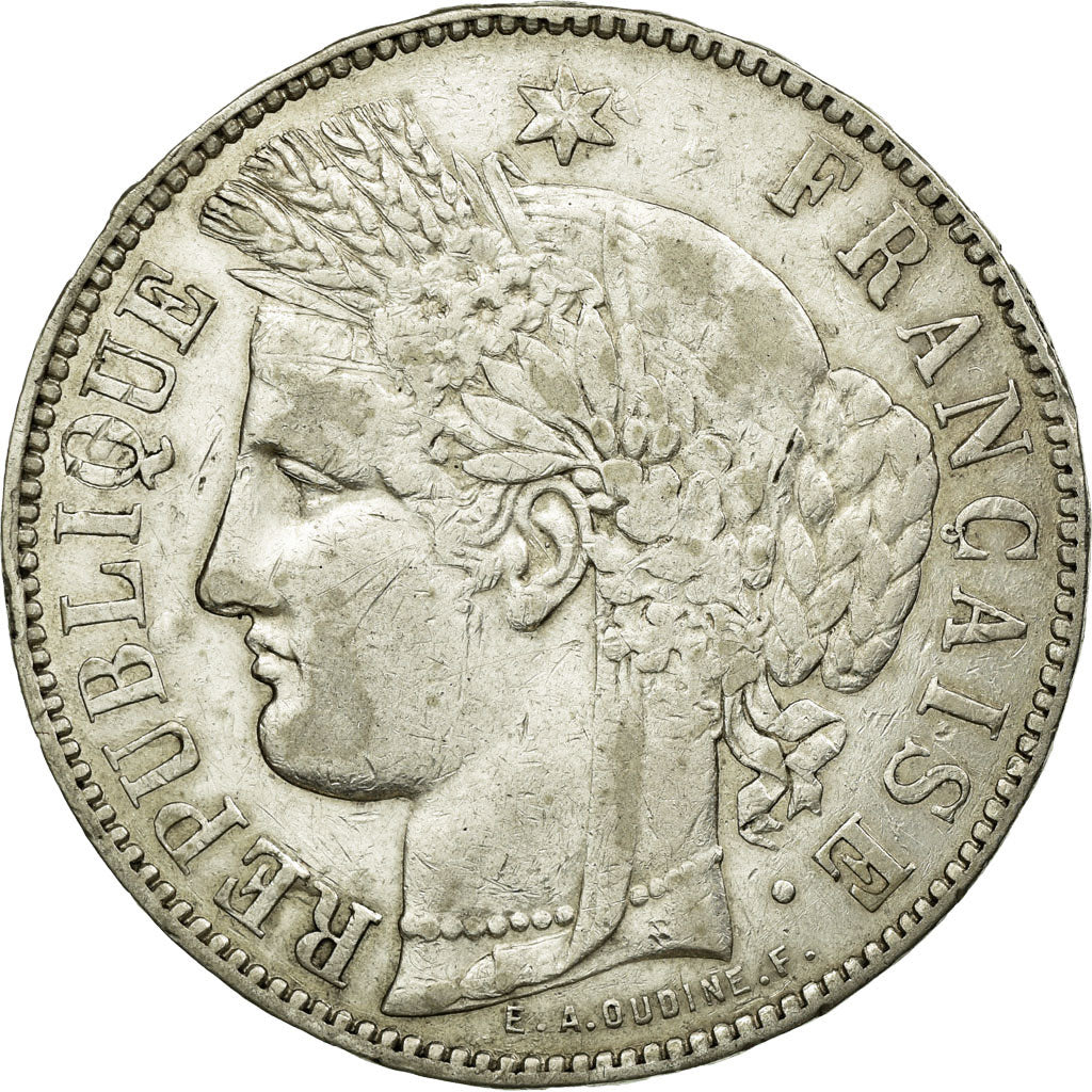 Moneda, Francia, Cérès, 5 Francs, 1871, Bordeaux, BC+, Plata, Gadoury:742