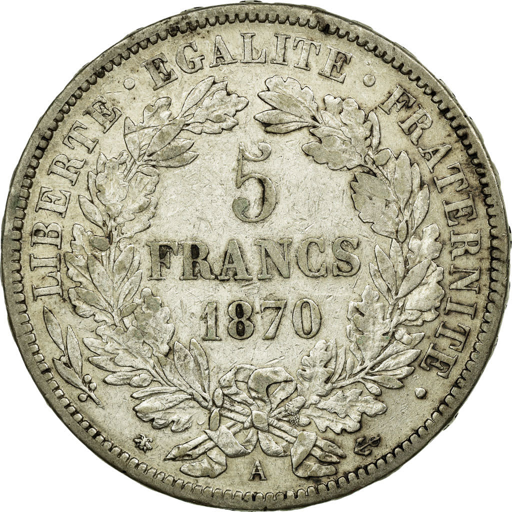 Coin, France, Cérès, 5 Francs, 1870, Paris, EF(40-45), Silver, Gadoury:743