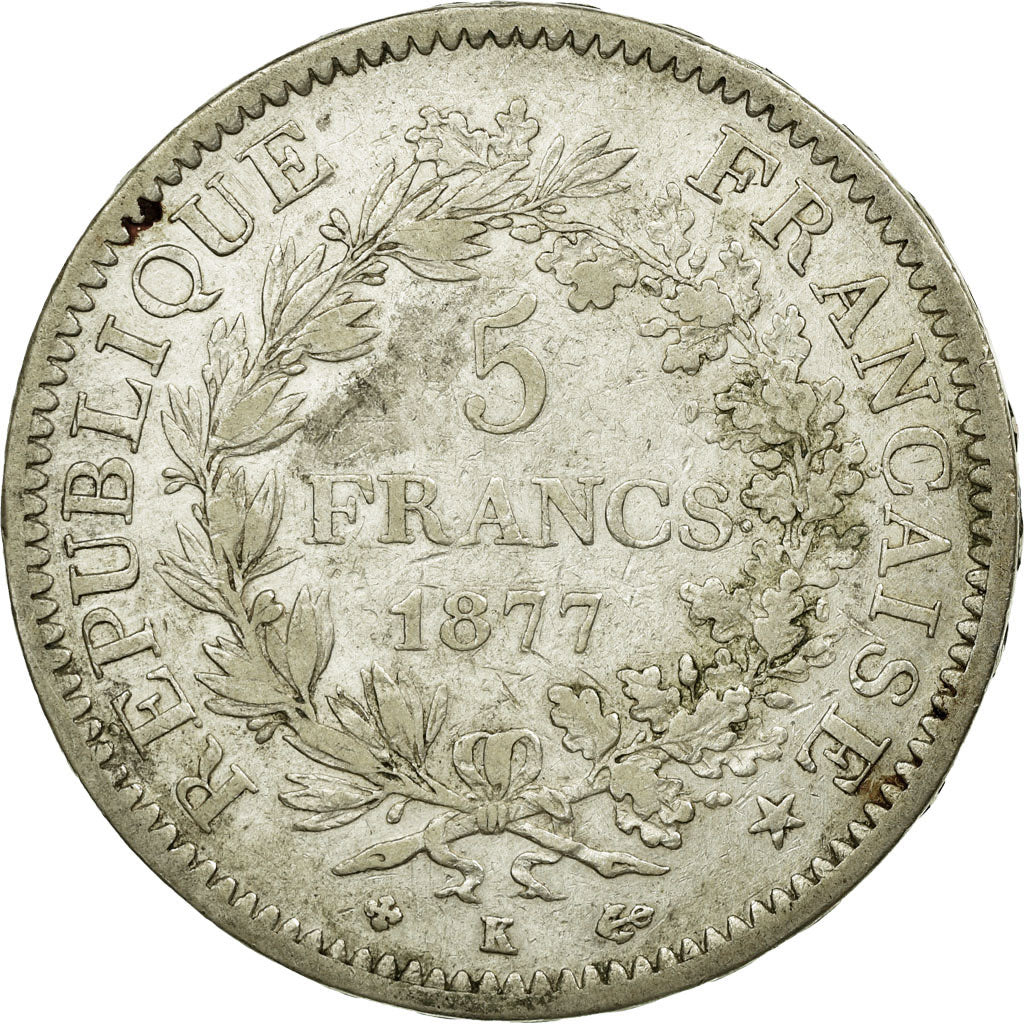 Coin, France, Hercule, 5 Francs, 1877, Bordeaux, VF(30-35), Silver, KM:820.2