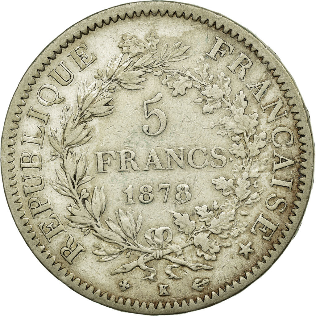 Coin, France, Hercule, 5 Francs, 1878, Bordeaux, VF(30-35), Silver, KM:820.2