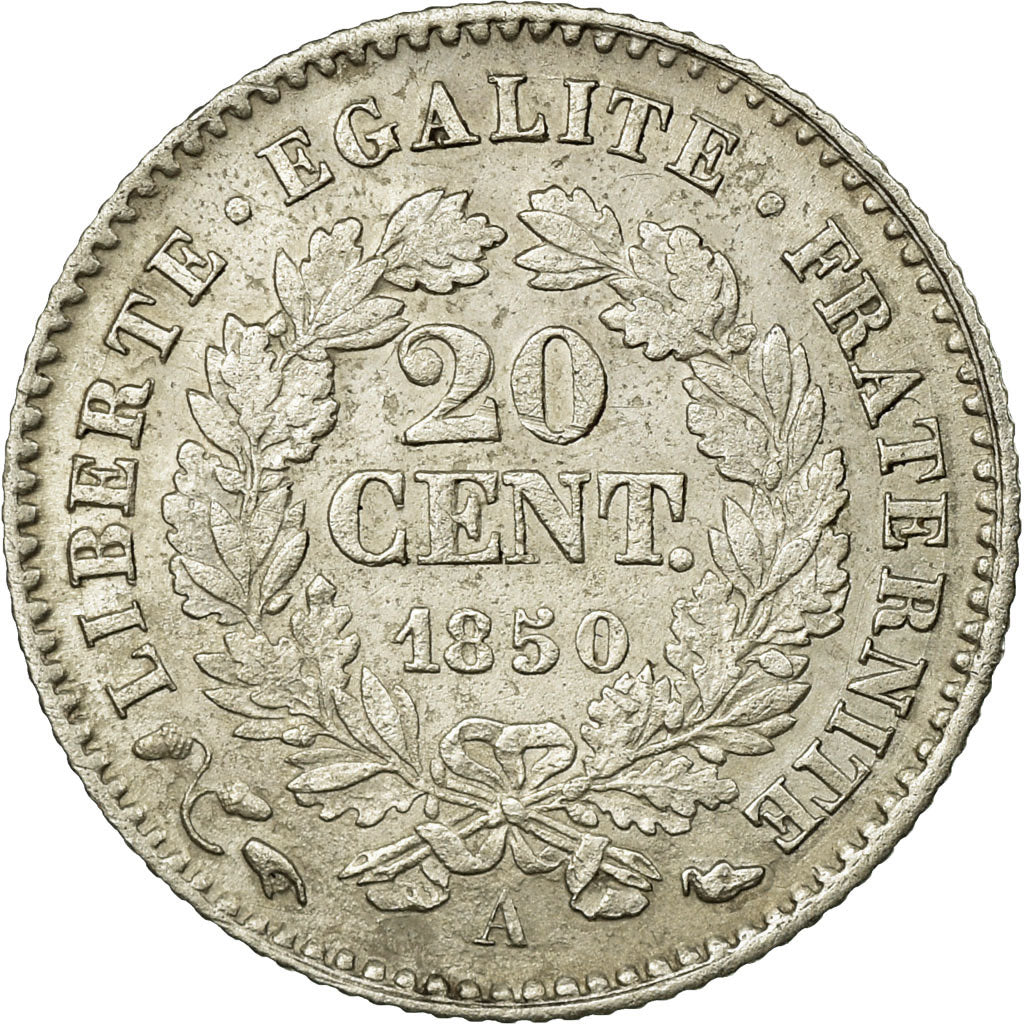 Monnaie, France, Cérès, 20 Centimes, 1850, Paris, TTB, Argent, Gadoury:303