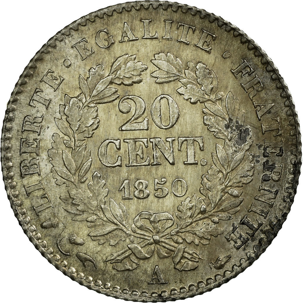 Coin, France, Cérès, 20 Centimes, 1850, Paris, MS(60-62), Silver, Gadoury:303