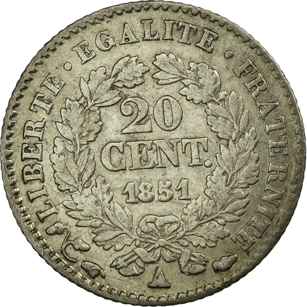 Moneta, Francia, Cérès, 20 Centimes, 1851, Paris, BB+, Argento, KM:758.1
