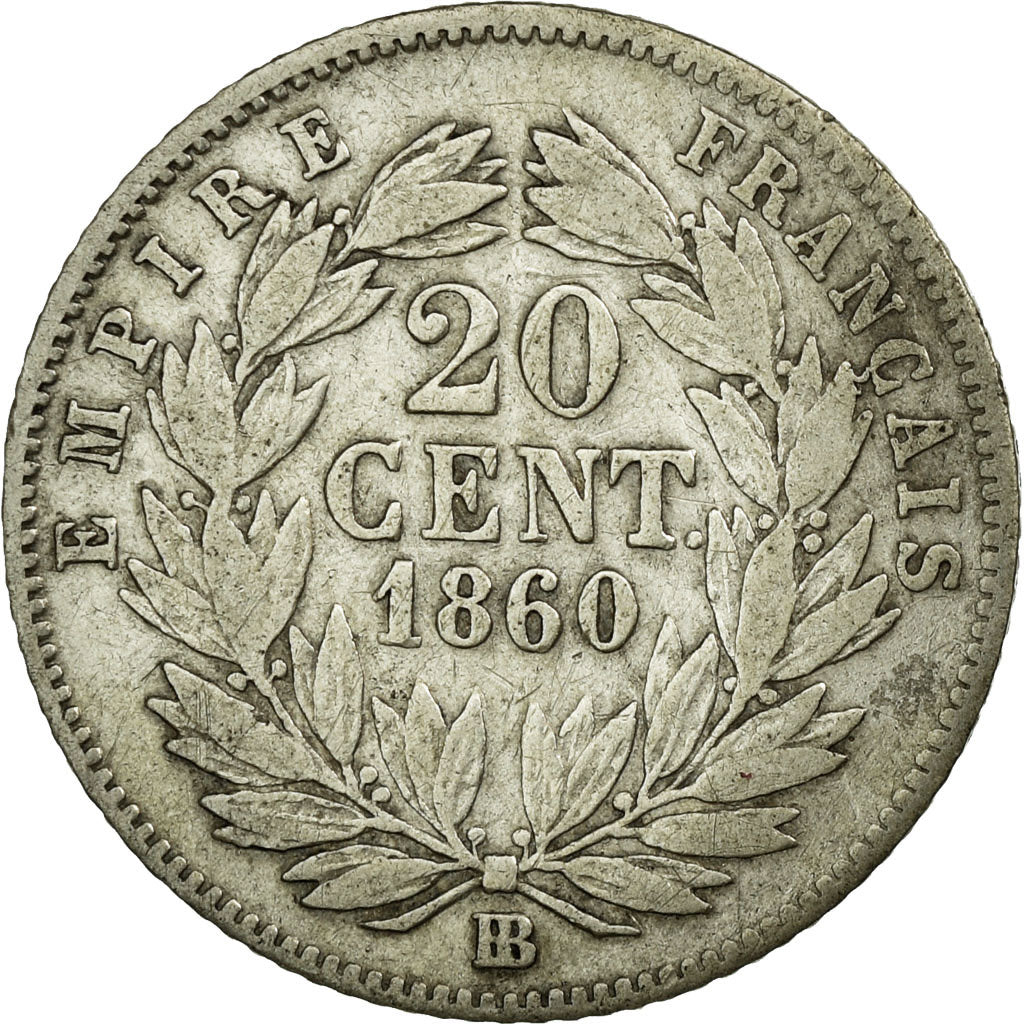 Monnaie, France, Napoleon III, Napoléon III, 20 Centimes, 1860, Strasbourg