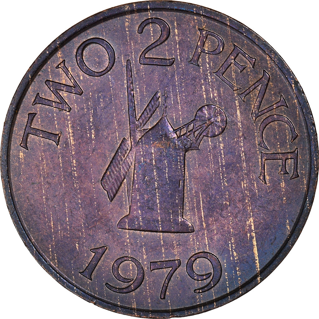 Coin, Guernsey, Elizabeth II, 2 Pence, 1979, Heaton, MS(63), Bronze, KM:28