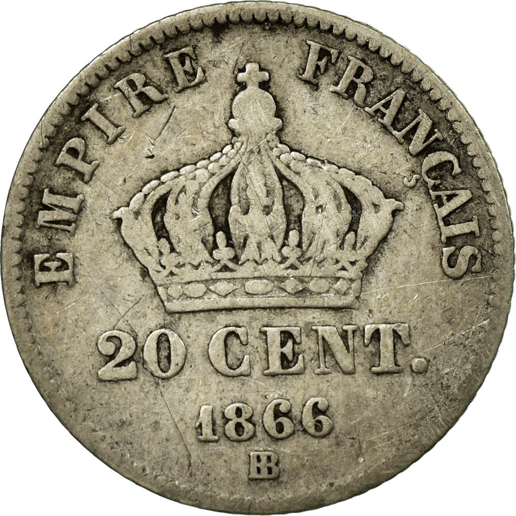 Coin, France, Napoleon III, Napoléon III, 20 Centimes, 1866, Strasbourg