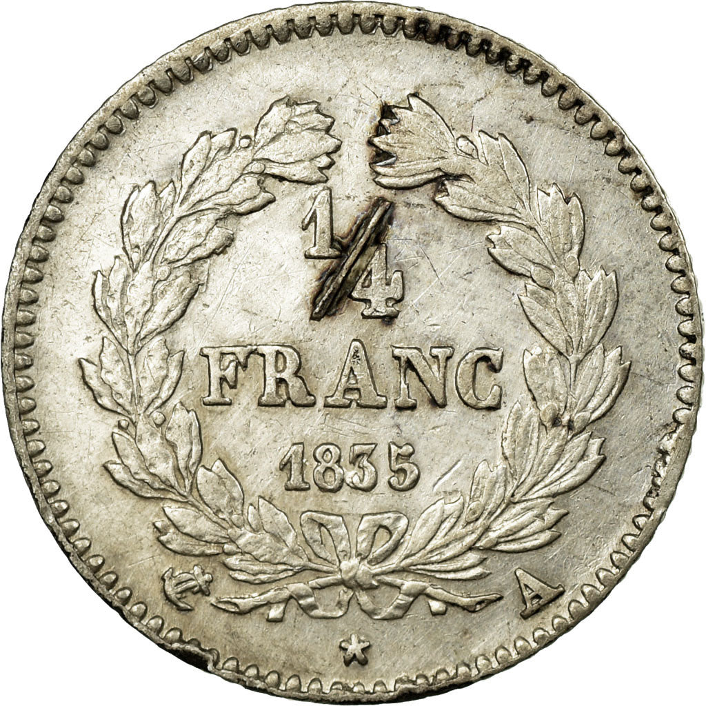 Coin, France, Louis-Philippe, 1/4 Franc, 1835, Paris, EF(40-45), Silver