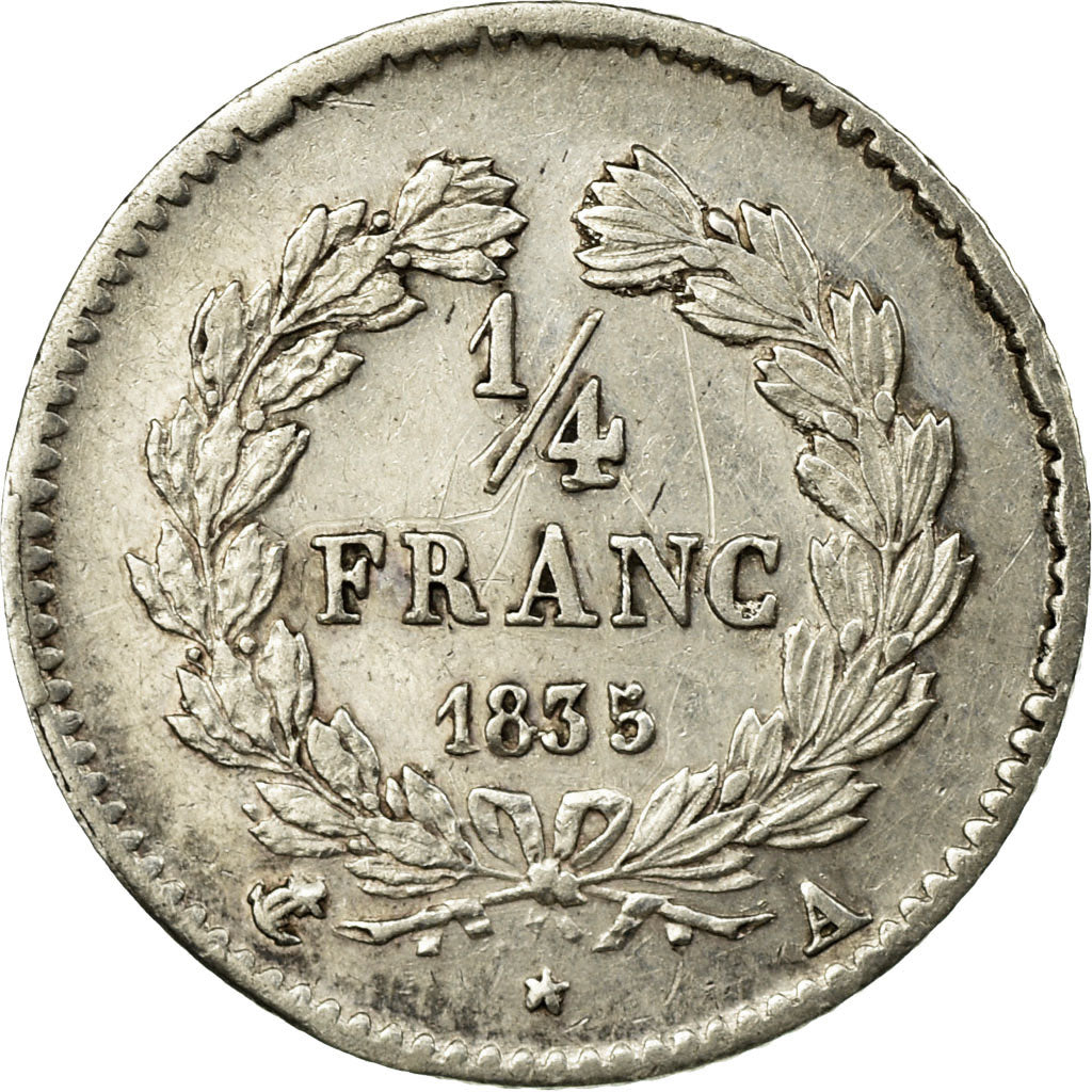 Coin, France, Louis-Philippe, 1/4 Franc, 1835, Paris, EF(40-45), Silver