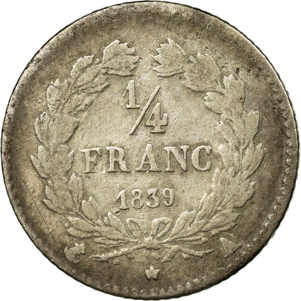 Münze, Frankreich, Louis-Philippe, 1/4 Franc, 1839, Paris, S+, Silber