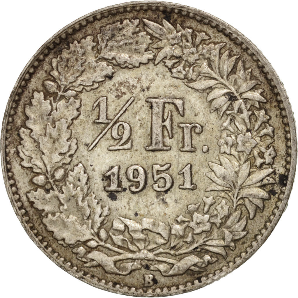 Coin, Switzerland, 1/2 Franc, 1951, Bern, EF(40-45), Silver, KM:23