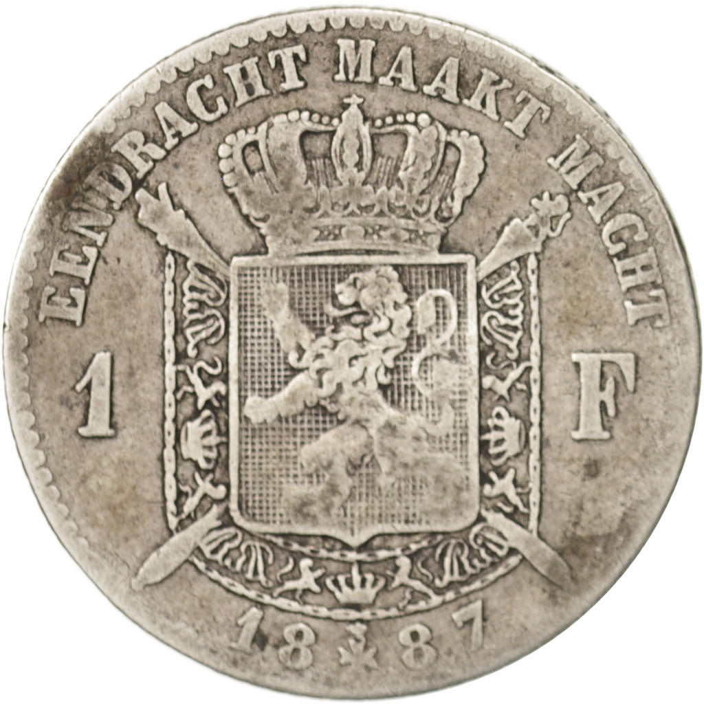 Münze, Belgien, Leopold II, Franc, 1887, SGE+, Silber, KM:29.1