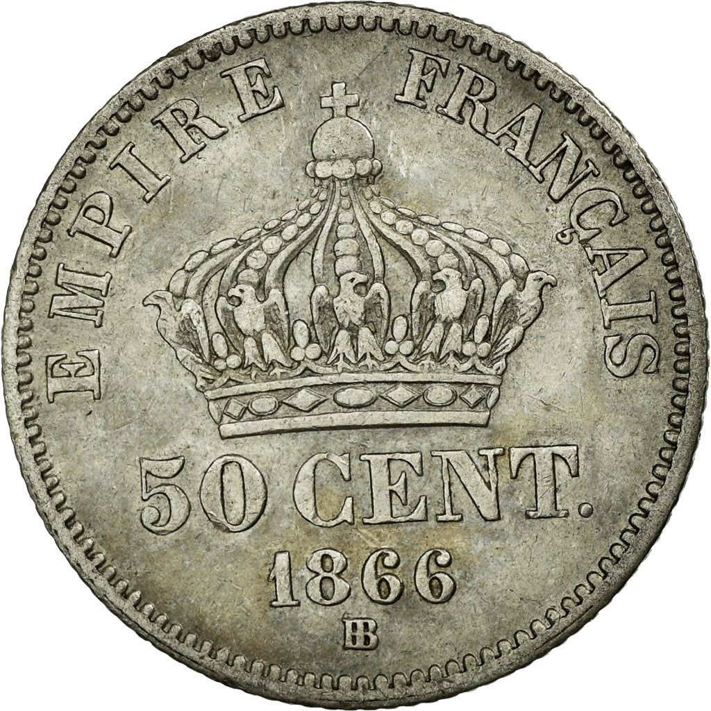 Moneda, Francia, Napoleon III, Napoléon III, 50 Centimes, 1866, Strasbourg