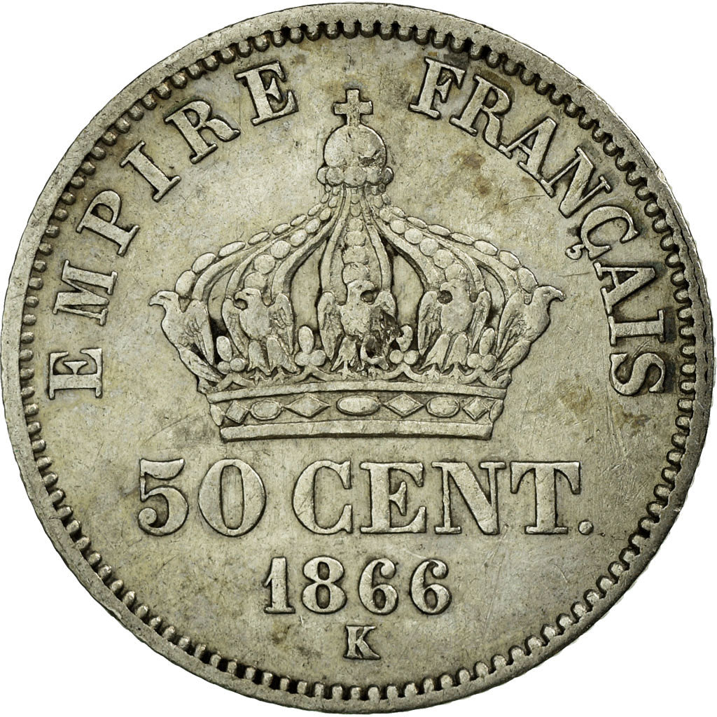 Monnaie, France, Napoleon III, Napoléon III, 50 Centimes, 1866, Bordeaux, TB+