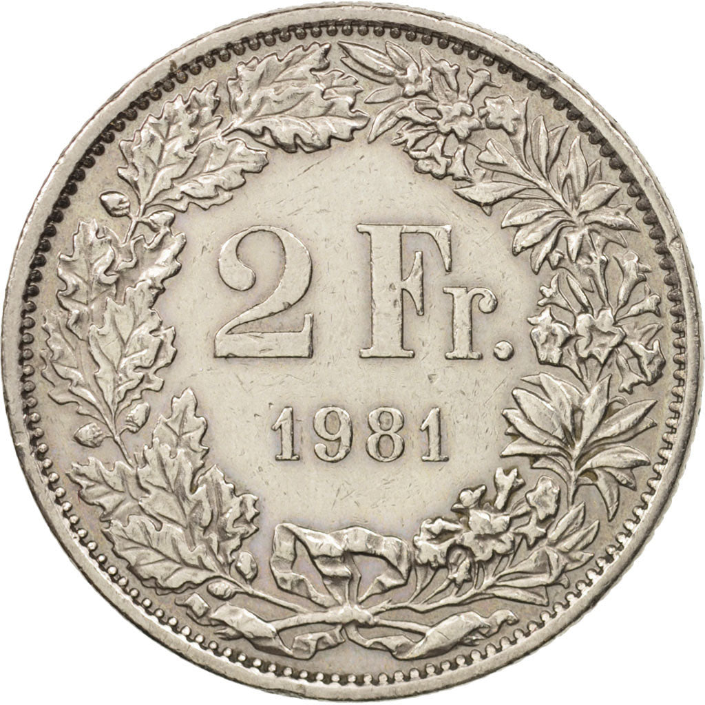 Coin, Switzerland, 2 Francs, 1981, Bern, AU(50-53), Copper-nickel, KM:21a.1