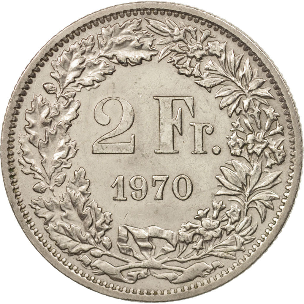 Coin, Switzerland, 2 Francs, 1970, Bern, AU(55-58), Copper-nickel, KM:21a.1