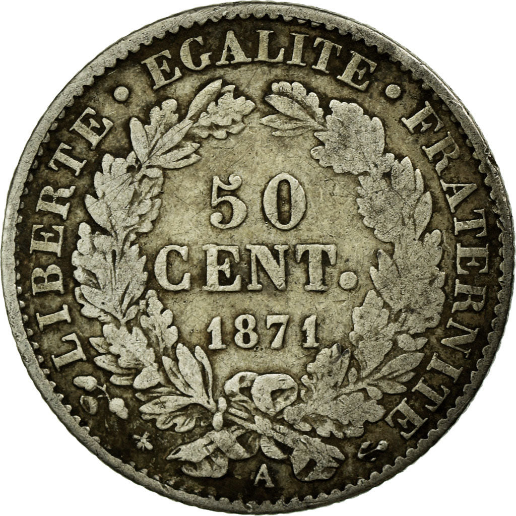 Münze, Frankreich, Cérès, 50 Centimes, 1871, Paris, S+, Silber, KM:834.1