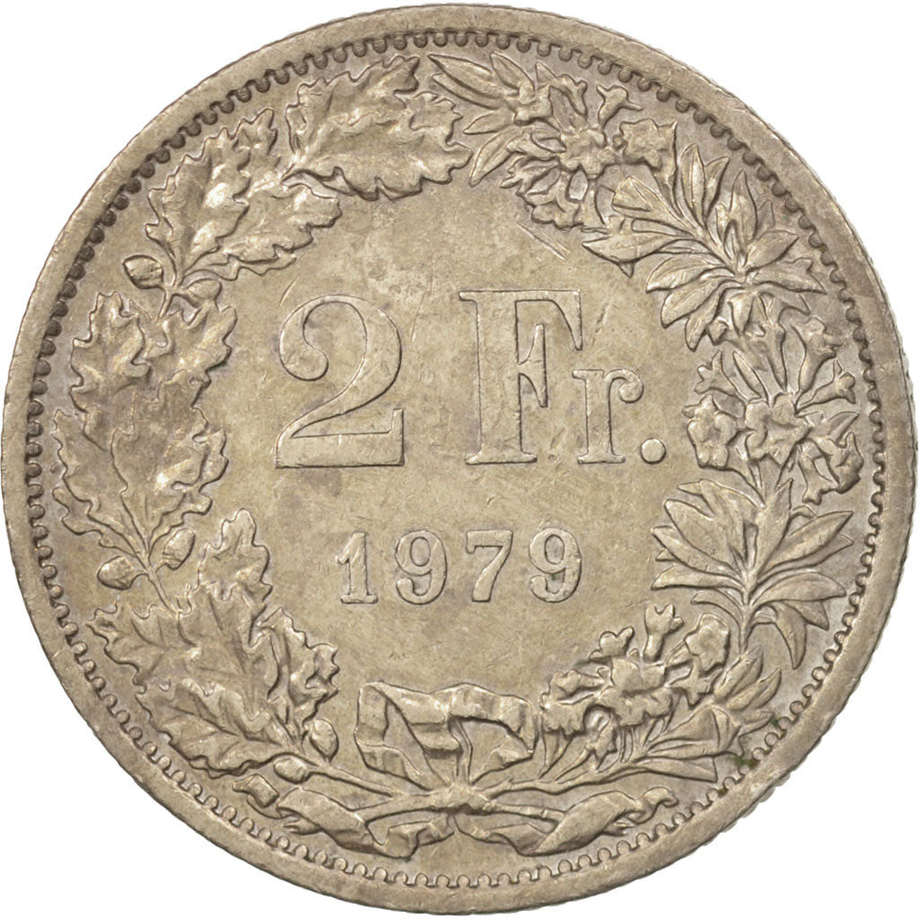 Moneta, Szwajcaria, 2 Francs, 1979, Bern, AU(50-53), Miedź-Nikiel, KM:21a.1