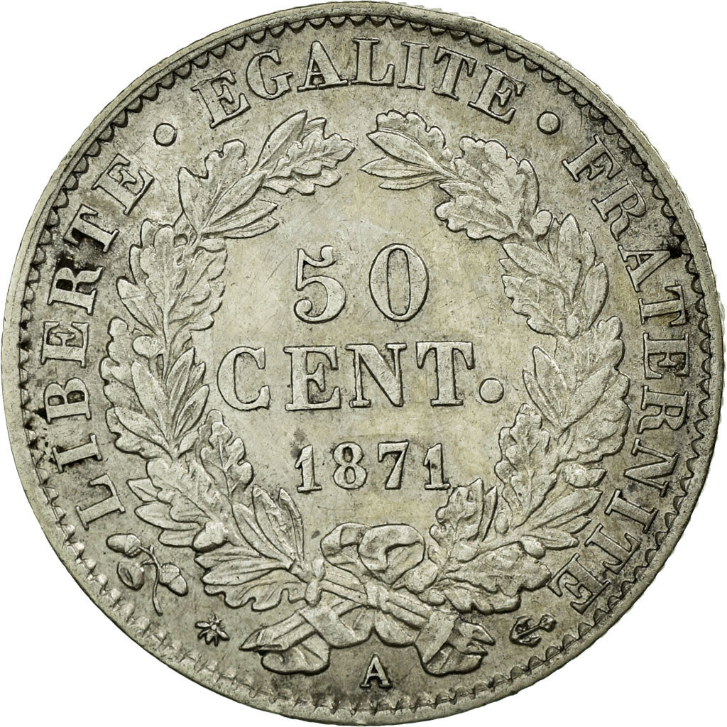Coin, France, Cérès, 50 Centimes, 1871, Paris, AU(50-53), Silver, KM:834.1