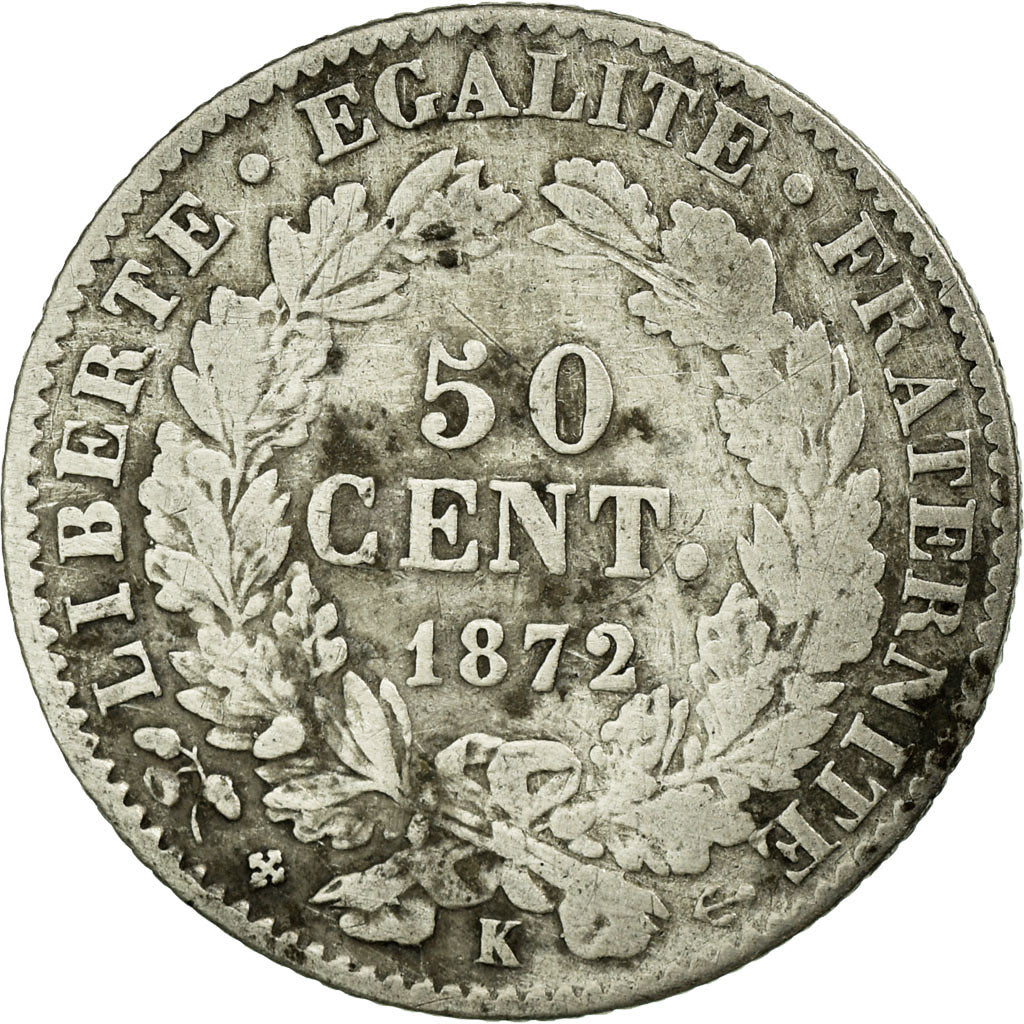 Monnaie, France, Cérès, 50 Centimes, 1872, Bordeaux, TB+, Argent, KM:834.2