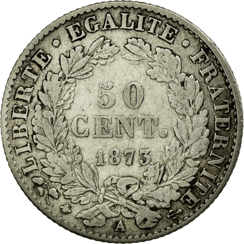Coin, France, Cérès, 50 Centimes, 1873, Paris, EF(40-45), Silver, KM:834.1