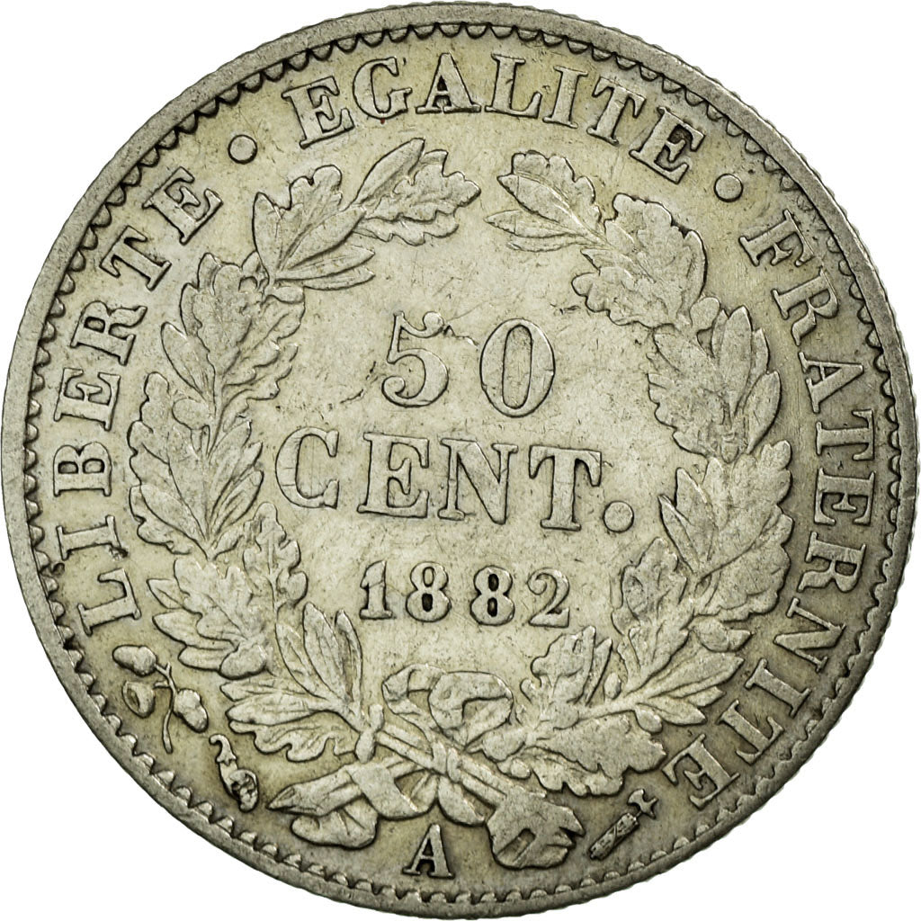 Moneta, Francia, Cérès, 50 Centimes, 1882, Paris, BB+, Argento, KM:834.1