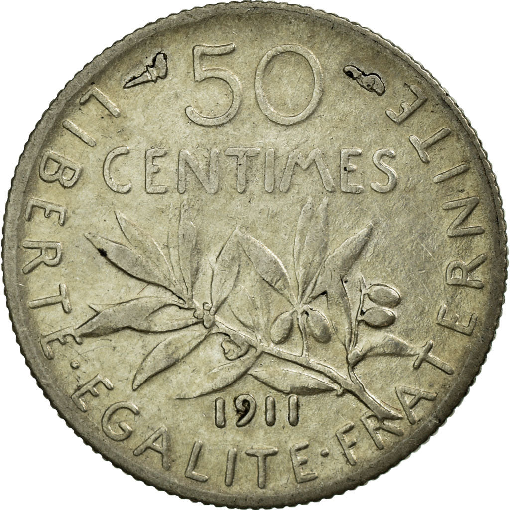 Monnaie, France, Semeuse, 50 Centimes, 1911, Paris, TTB, Argent, KM:854