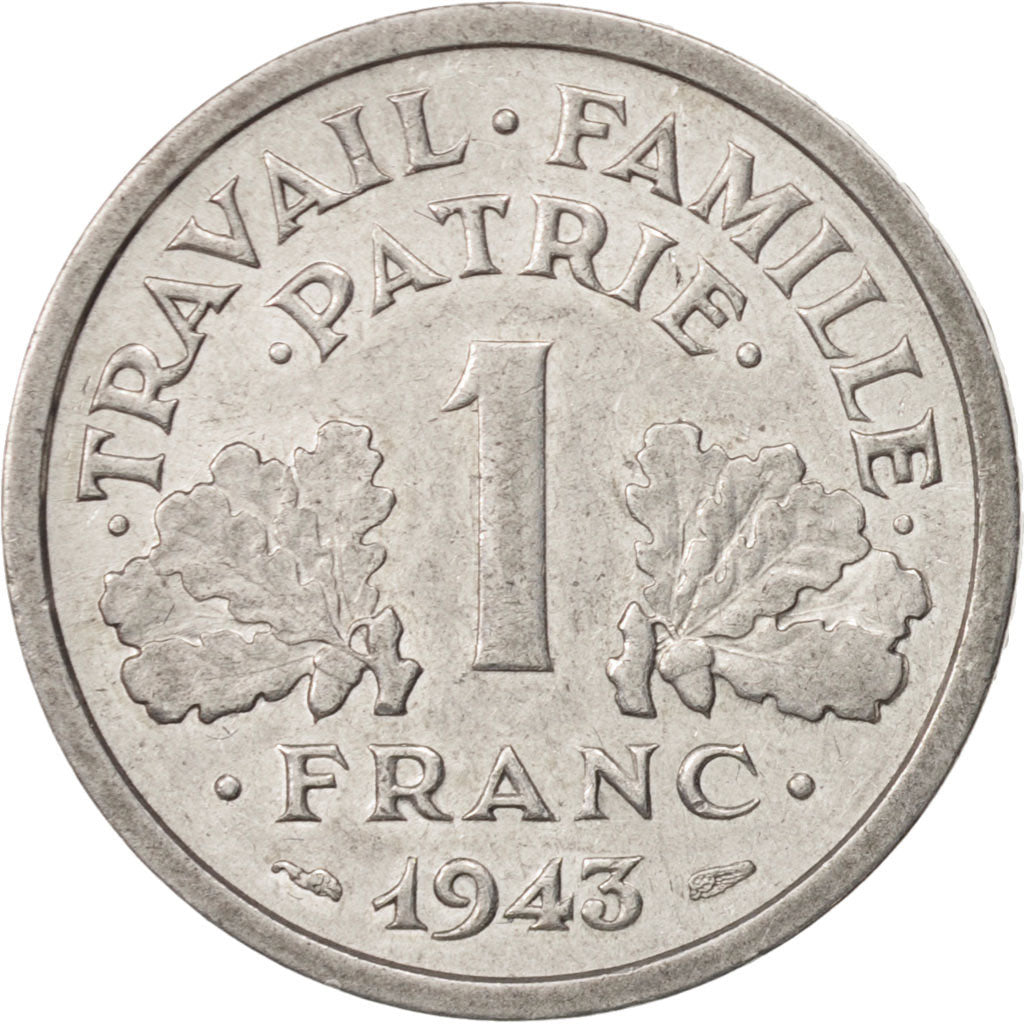 France, 1 Franc, Bazor, 1943, Beaumont-Le-Roger, Aluminum, AU(50-53)