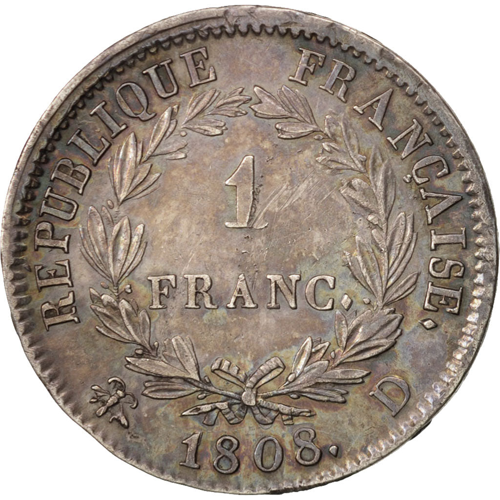 Frankreich, Napoleon I, Franc, 1808, Lyon, Silber, SS+, Gadoury:446, KM:682.4