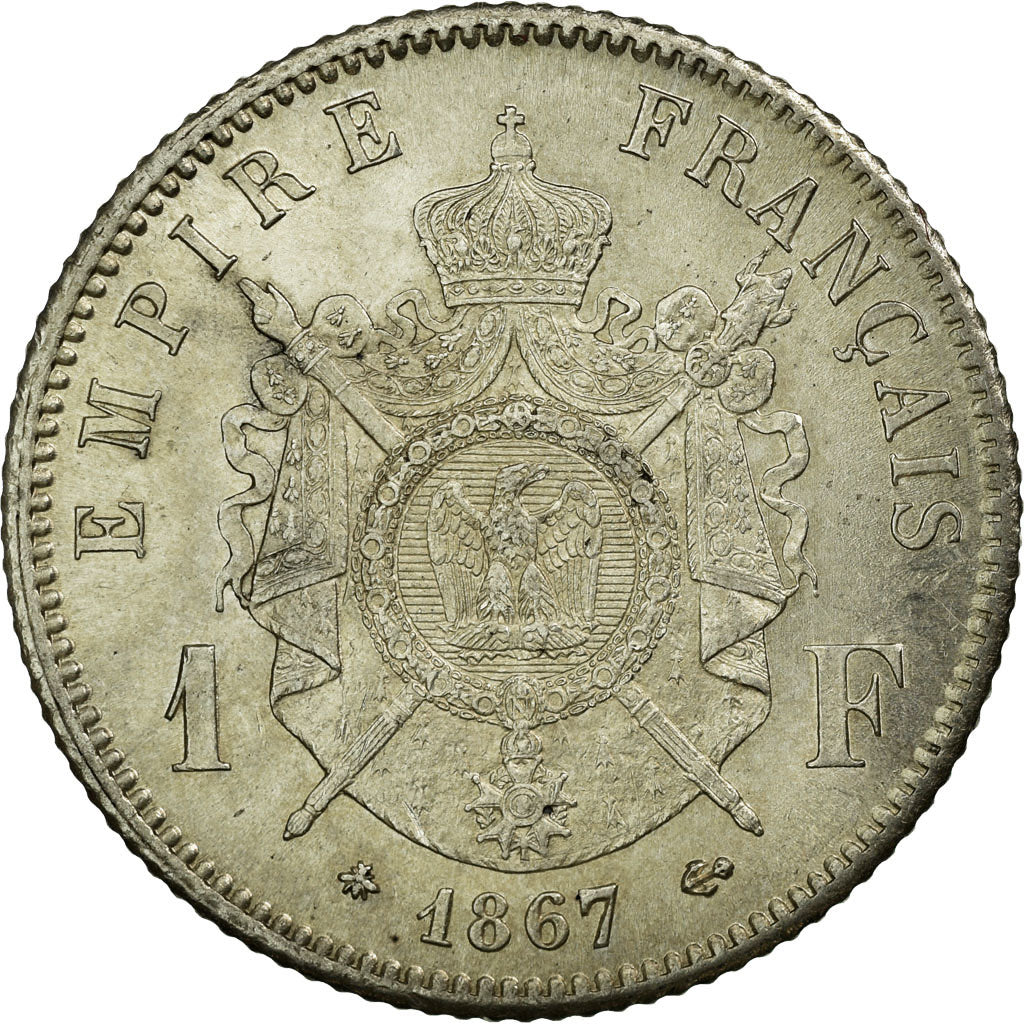 Moneda, Francia, Napoleon III, Napoléon III, Franc, 1867, Paris, EBC+, Plata