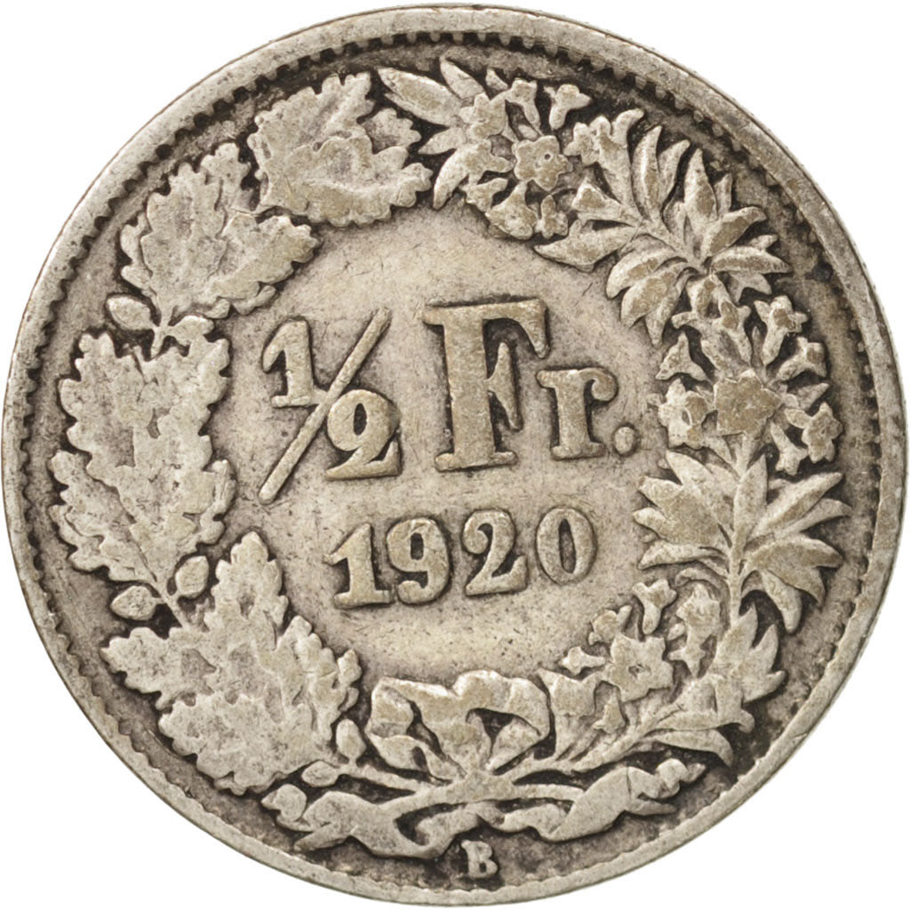 Coin, Switzerland, 1/2 Franc, 1920, Bern, VF(20-25), Silver, KM:23