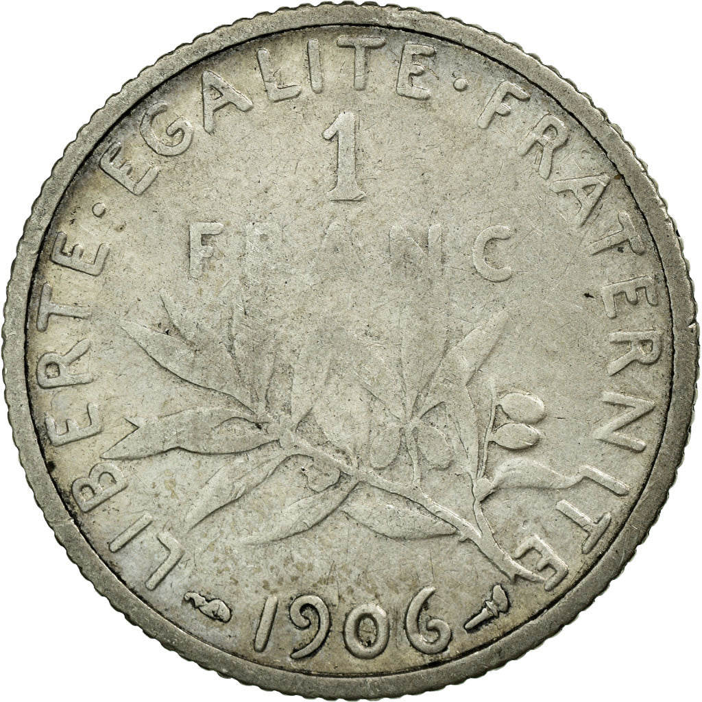 Coin, France, Semeuse, Franc, 1906, Paris, VF(20-25), Silver, KM:844.1