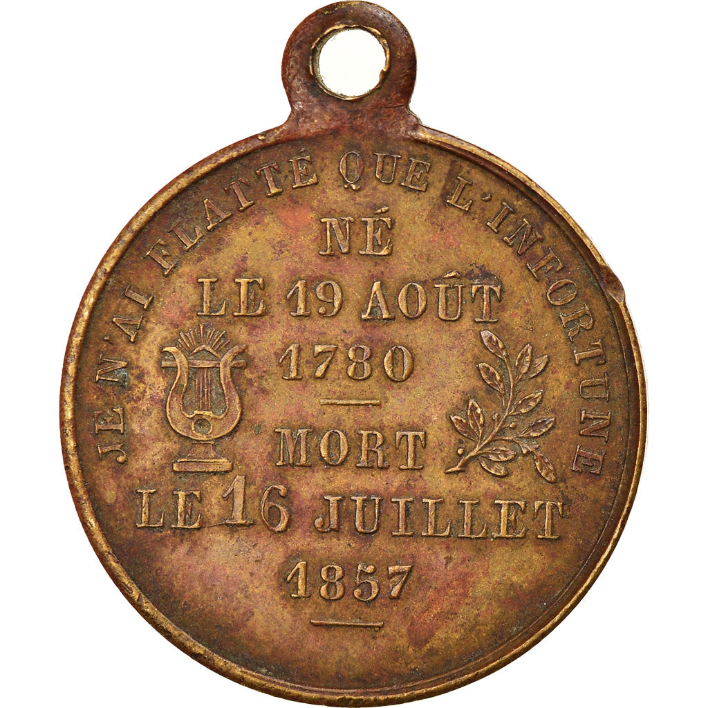 Francia, medaglia, Pierre Jean Béranger, Arts & Culture, 1857, BB+, Rame