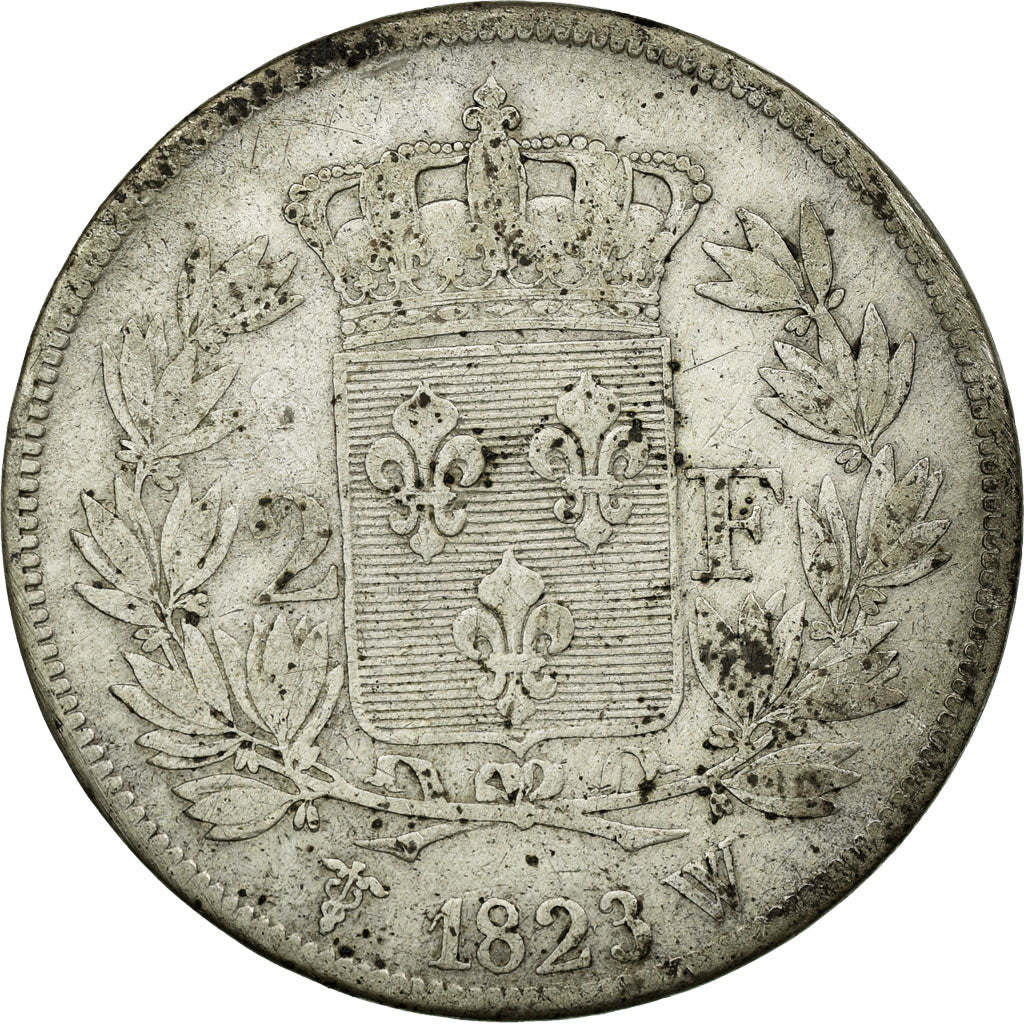 Moneta, Francia, Louis XVIII, 2 Francs, 1823, Lille, MB+, Argento, KM:710.12