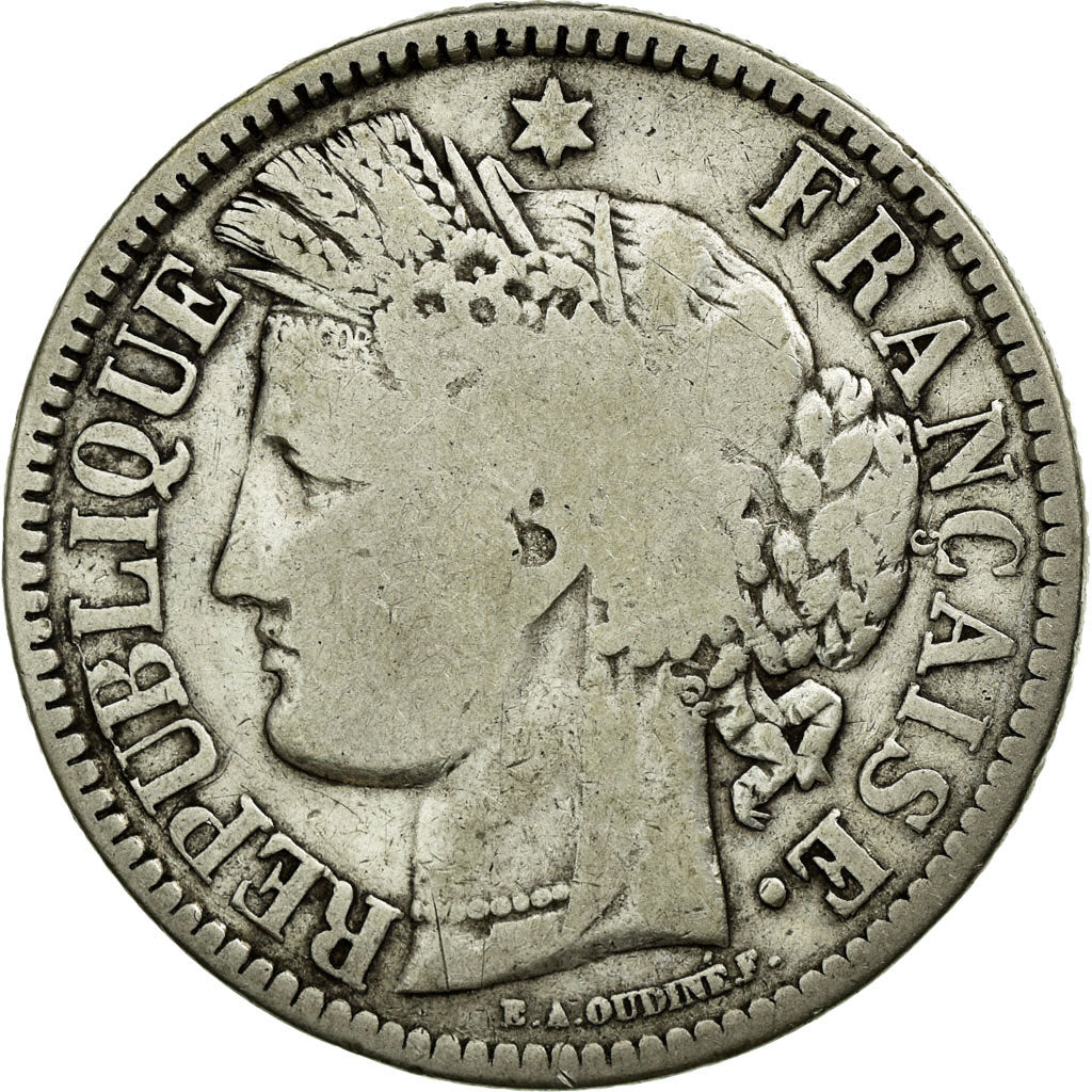 Coin, France, Cérès, 2 Francs, 1871, Bordeaux, VF(20-25), Silver, KM:816.2