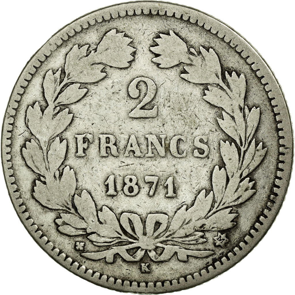 Coin, France, Cérès, 2 Francs, 1871, Bordeaux, VF(20-25), Silver, KM:816.2