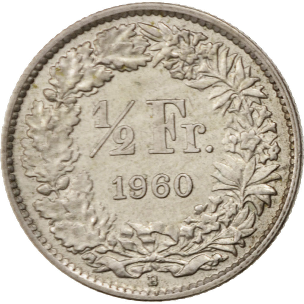 Coin, Switzerland, 1/2 Franc, 1960, Bern, AU(55-58), Silver, KM:23