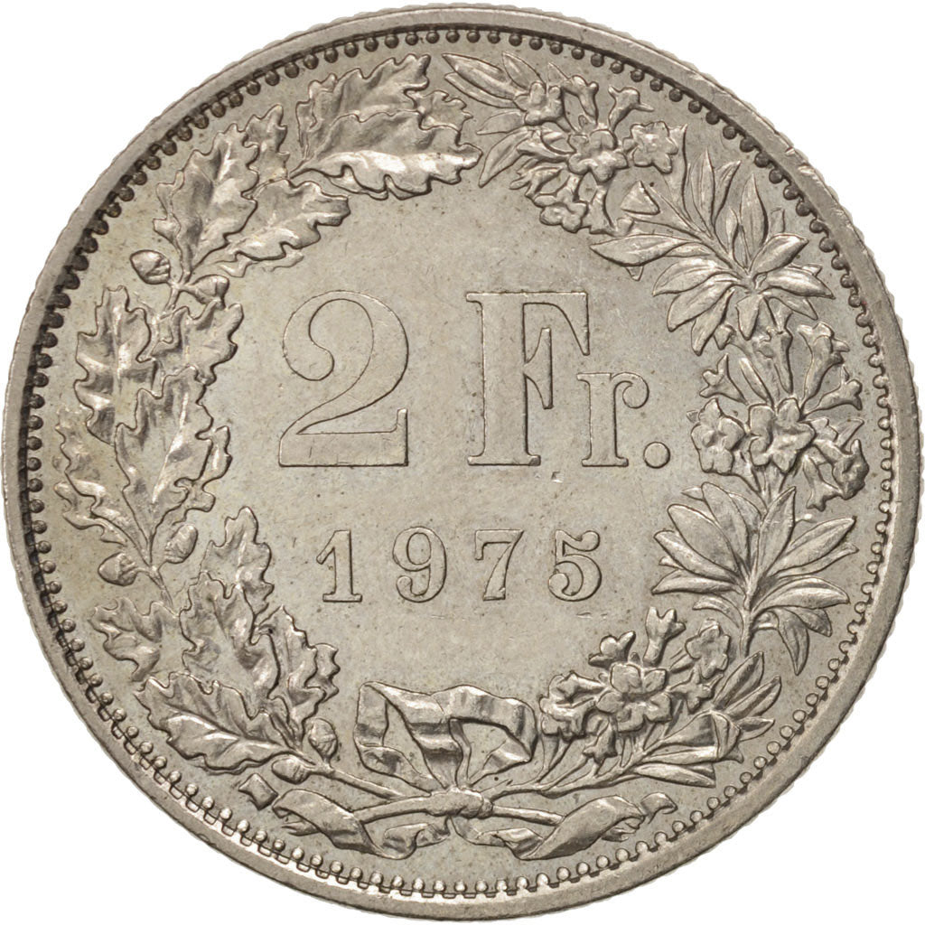 Coin, Switzerland, 2 Francs, 1975, Bern, MS(60-62), Copper-nickel, KM:21a.1