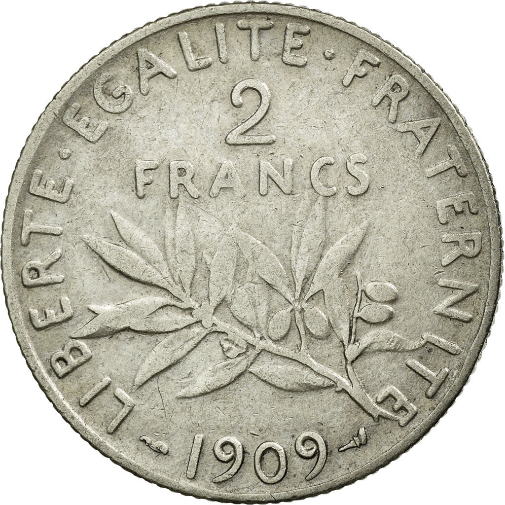 Coin, France, Semeuse, 2 Francs, 1909, EF(40-45), Silver, Gadoury:532