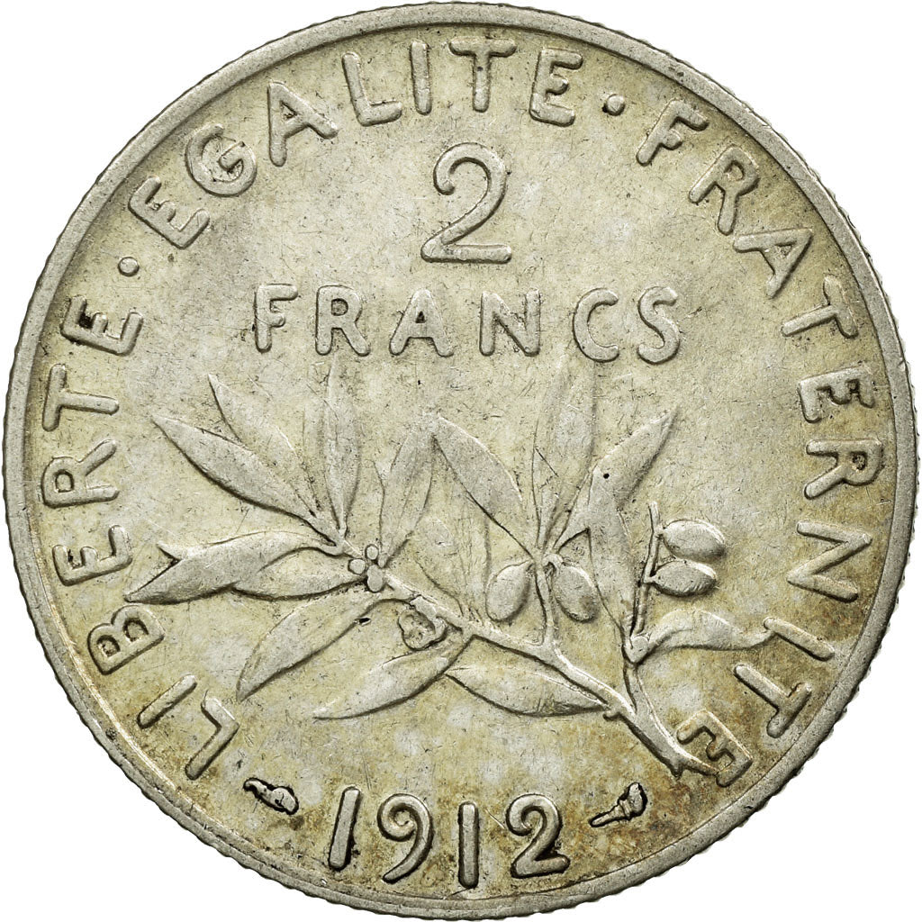 Coin, France, Semeuse, 2 Francs, 1912, AU(50-53), Silver, Gadoury:532