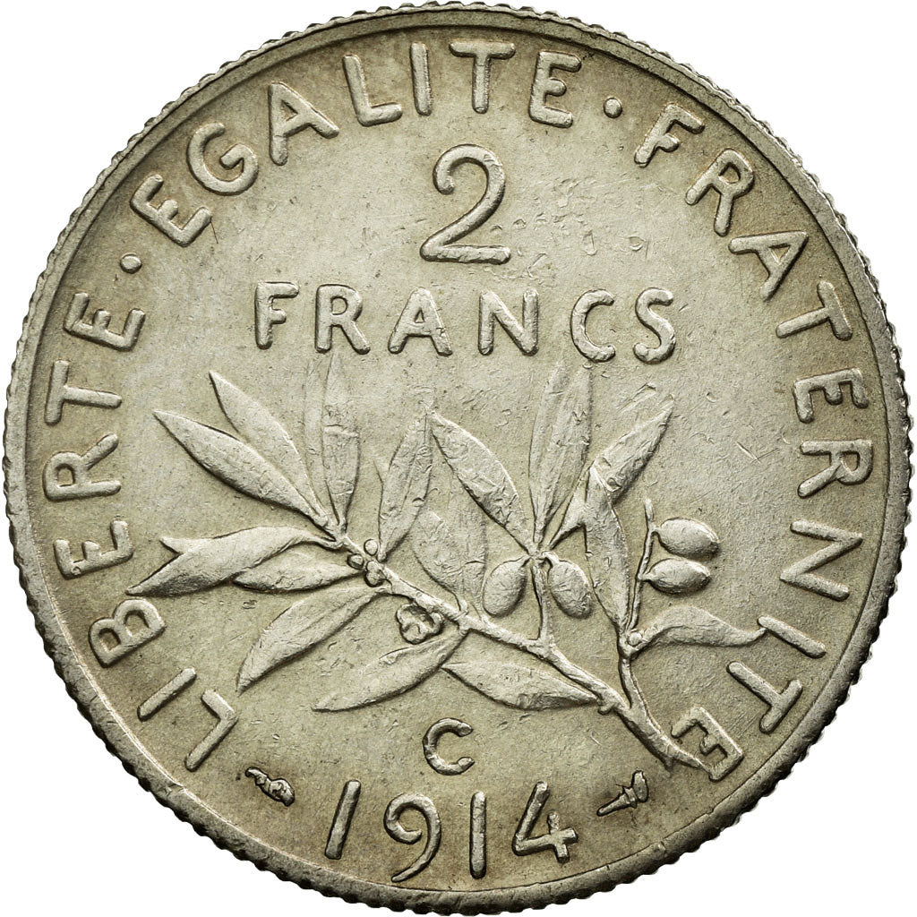 Coin, France, Semeuse, 2 Francs, 1914, Castelsarrasin, AU(50-53), Silver