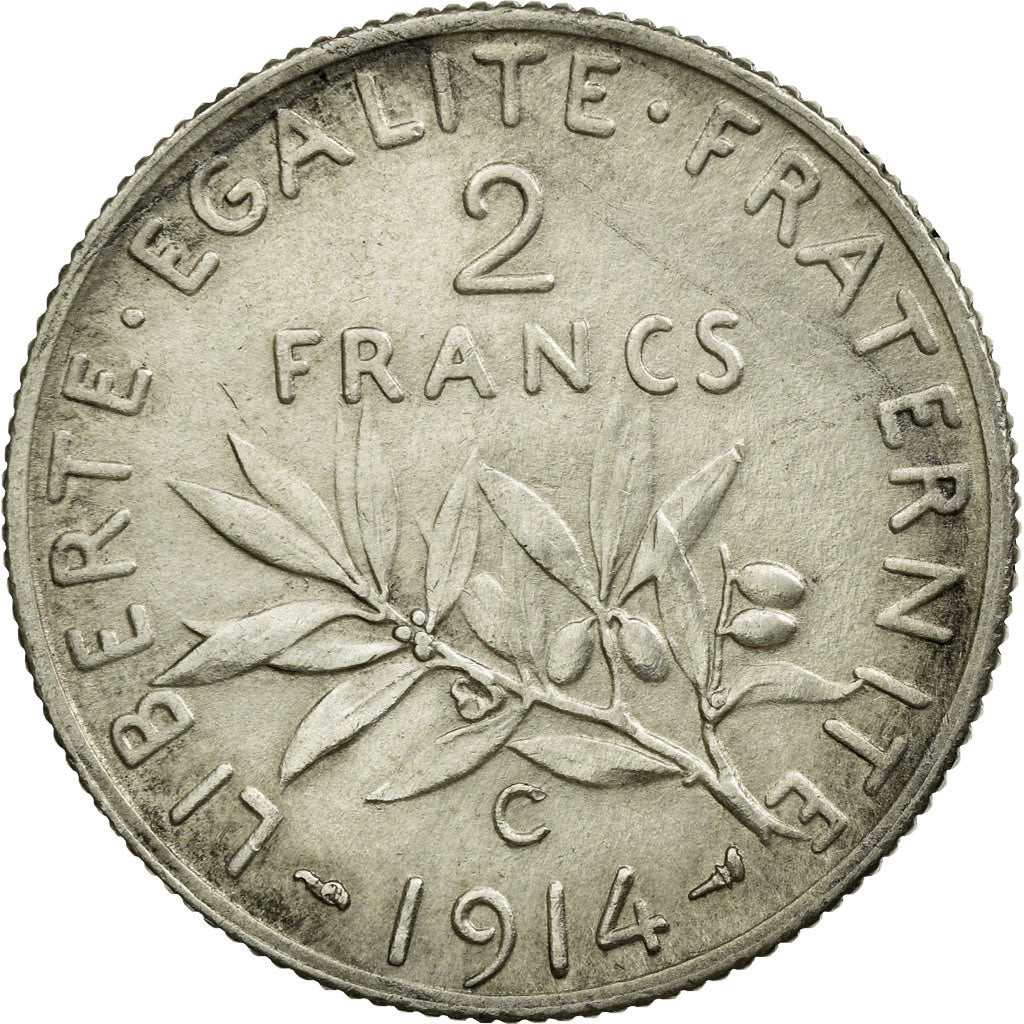 Coin, France, Semeuse, 2 Francs, 1914, Castelsarrasin, AU(55-58), Silver
