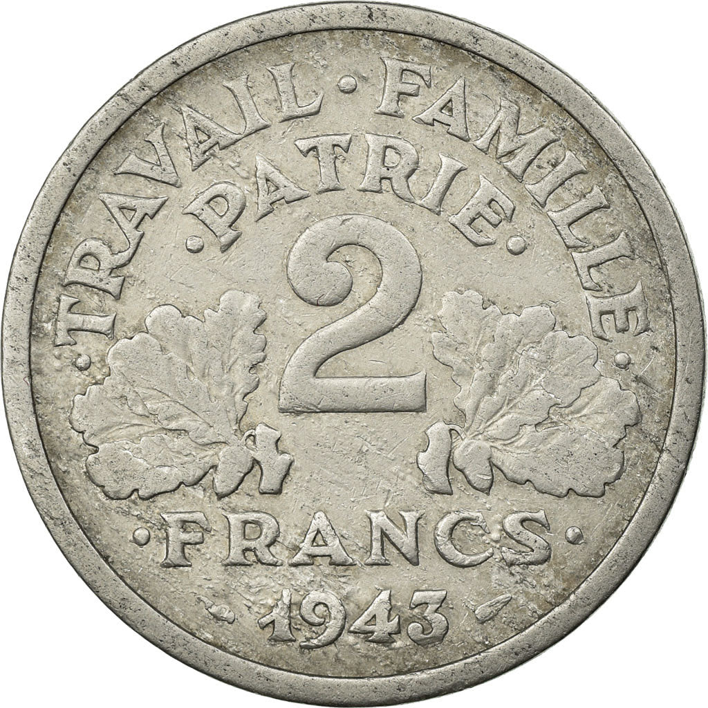 Coin, France, Bazor, 2 Francs, 1943, Beaumont le Roger, EF(40-45), Aluminum