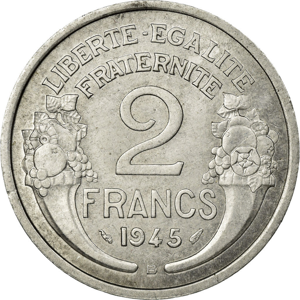 Coin, France, Morlon, 2 Francs, 1945, Beaumont le Roger, AU(50-53), Aluminum
