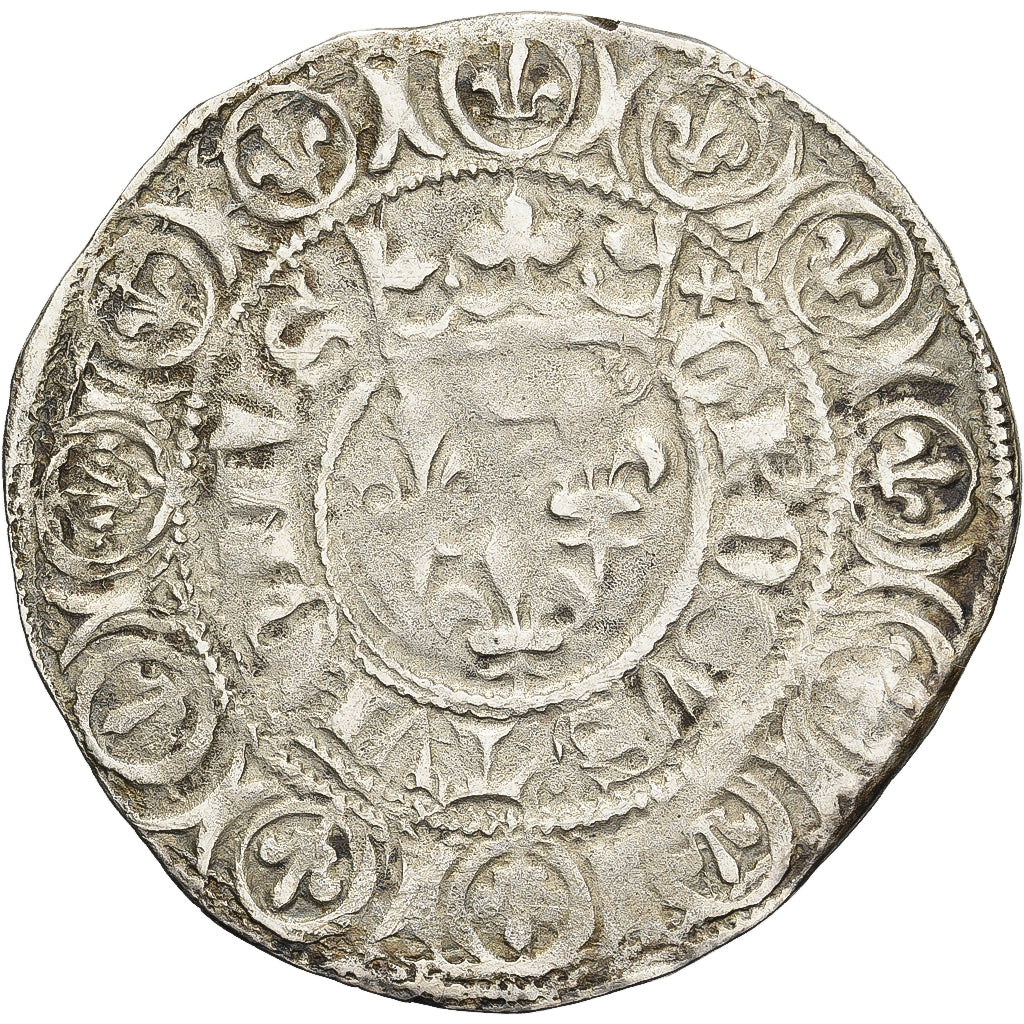 France, Charles VI, Gros aux lis, 1380-1422, Tournai, Billon, TTB, Duplessy:384