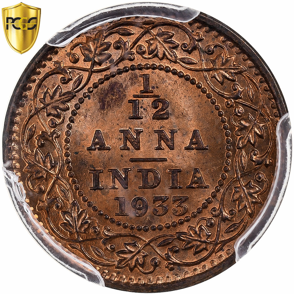 Coin, INDIA-BRITISH, George V, 1/12 Anna, 1 Pie, 1933, Calcutta, PCGS, MS66RD