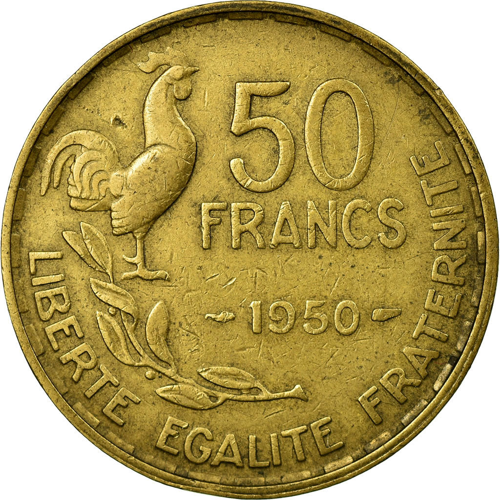 Moneda, Francia, Guiraud, 50 Francs, 1950, BC+, Aluminio - bronce, Gadoury:880