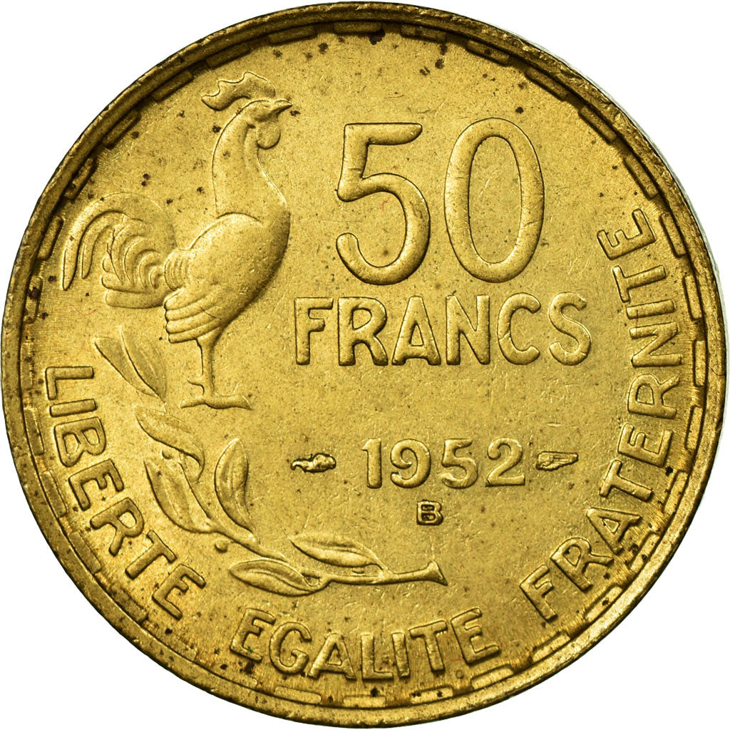 Coin, France, Guiraud, 50 Francs, 1952, Paris, AU(50-53), Aluminum-Bronze