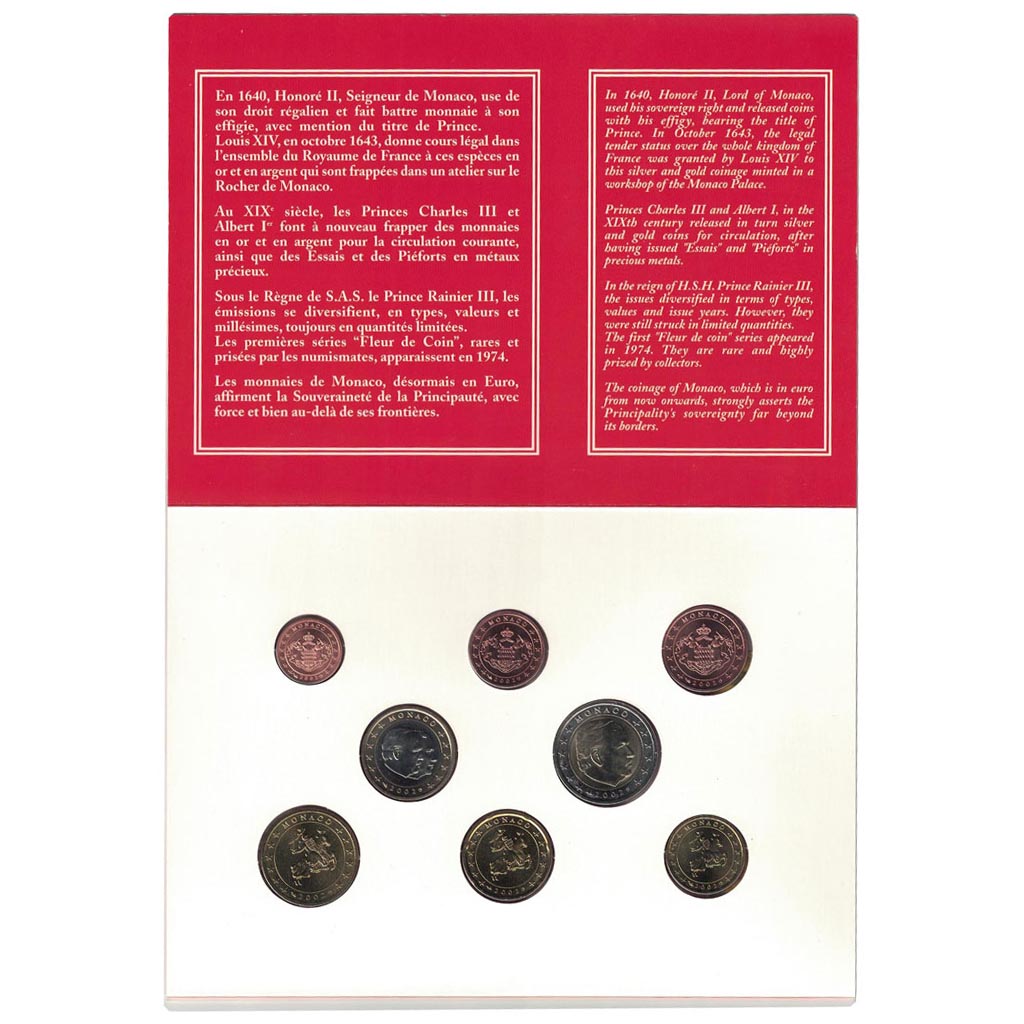Monaco, Coffret 1c. à 2€, BU, 2002, MDP, MS(65-70)