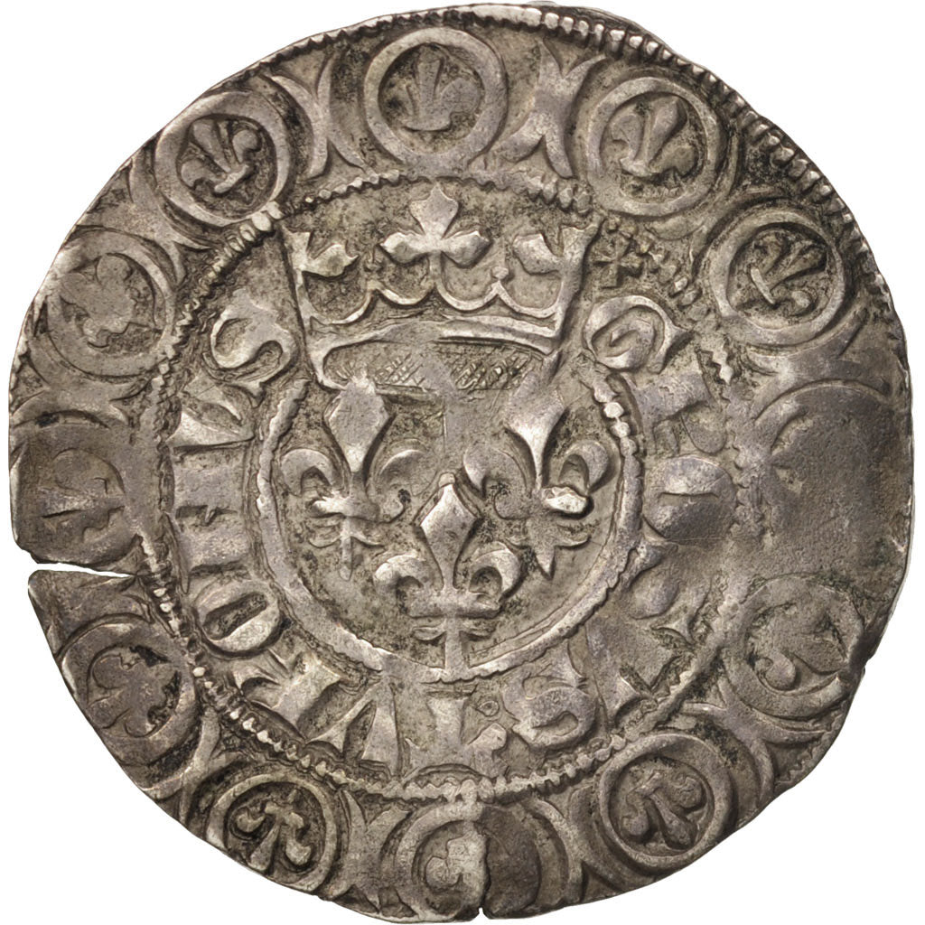 Frankrijk, Charles VI, Gros aux lis, 1413-1414, Tournai, Billon, ZF