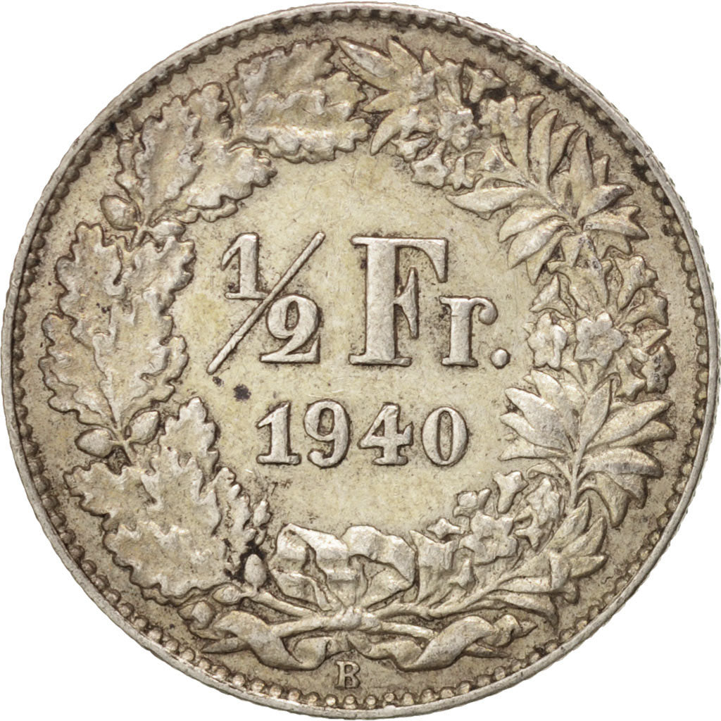 Coin, Switzerland, 1/2 Franc, 1940, Bern, AU(50-53), Silver, KM:23